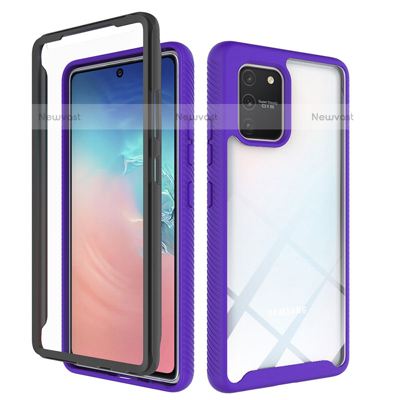 Silicone Transparent Frame Case Cover 360 Degrees ZJ1 for Samsung Galaxy A91 Clove Purple