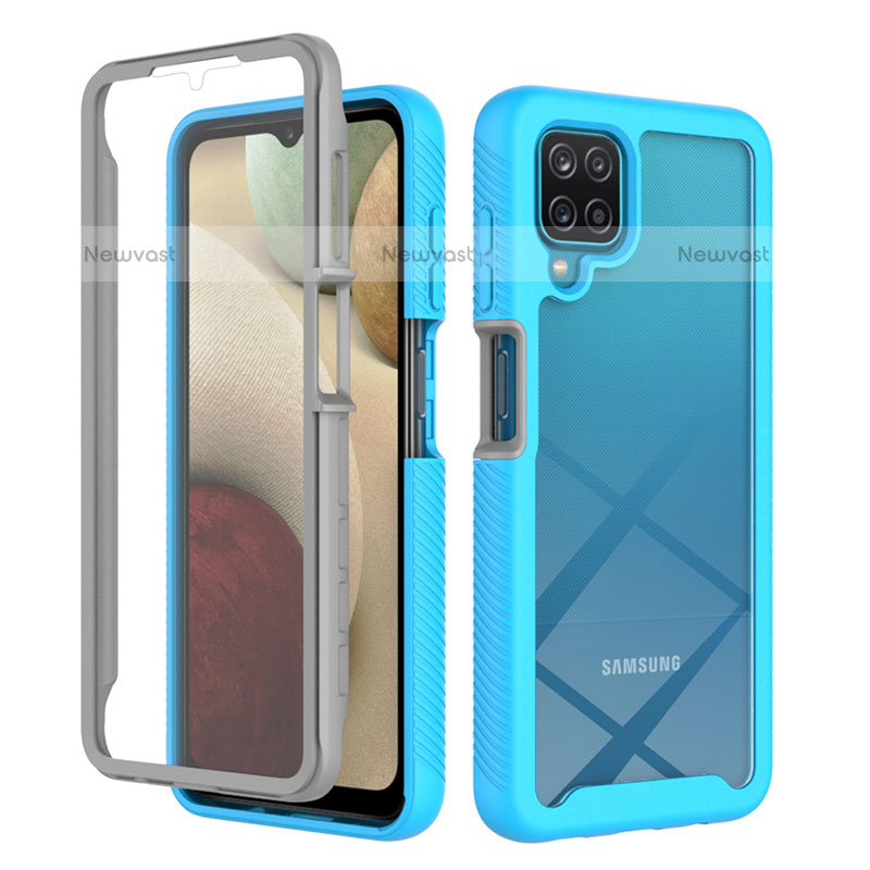 Silicone Transparent Frame Case Cover 360 Degrees ZJ1 for Samsung Galaxy F12 Sky Blue