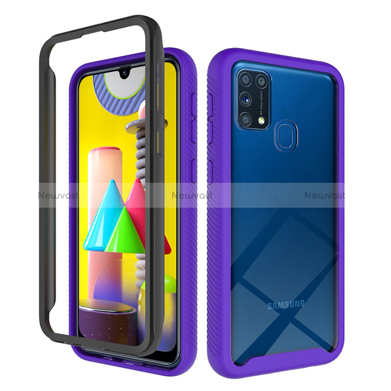Silicone Transparent Frame Case Cover 360 Degrees ZJ1 for Samsung Galaxy M21s Clove Purple