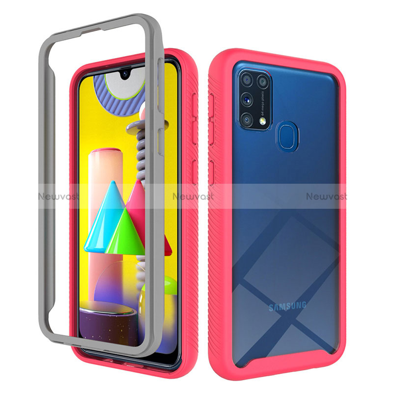 Silicone Transparent Frame Case Cover 360 Degrees ZJ1 for Samsung Galaxy M21s Hot Pink