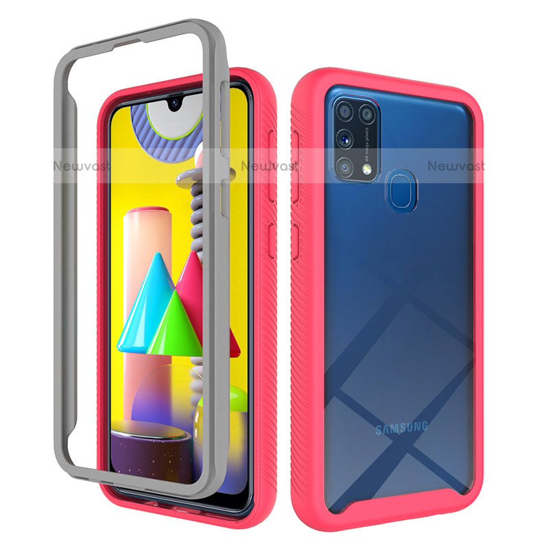 Silicone Transparent Frame Case Cover 360 Degrees ZJ1 for Samsung Galaxy M31 Hot Pink