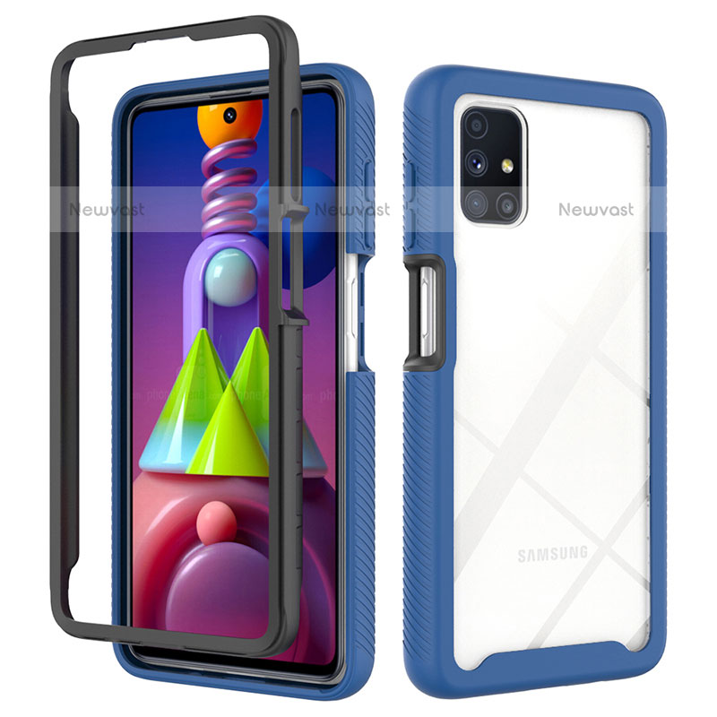 Silicone Transparent Frame Case Cover 360 Degrees ZJ1 for Samsung Galaxy M51 Blue