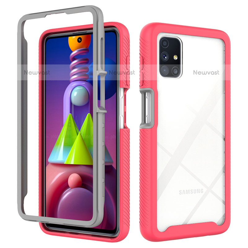 Silicone Transparent Frame Case Cover 360 Degrees ZJ1 for Samsung Galaxy M51 Hot Pink