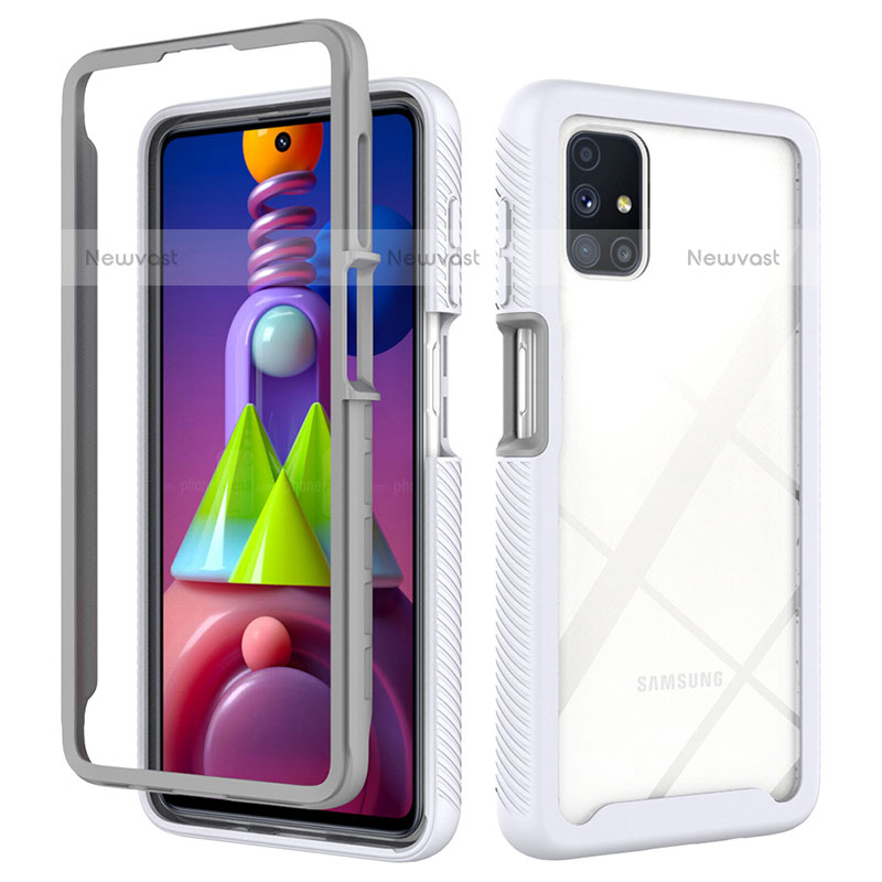 Silicone Transparent Frame Case Cover 360 Degrees ZJ1 for Samsung Galaxy M51 White