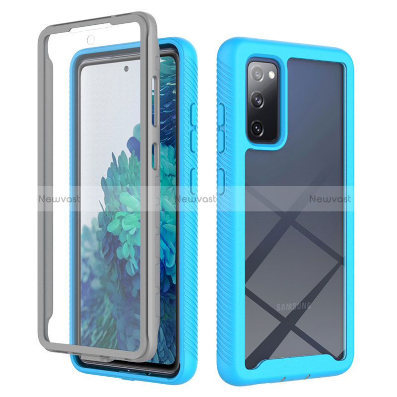 Silicone Transparent Frame Case Cover 360 Degrees ZJ1 for Samsung Galaxy S20 FE (2022) 5G Sky Blue