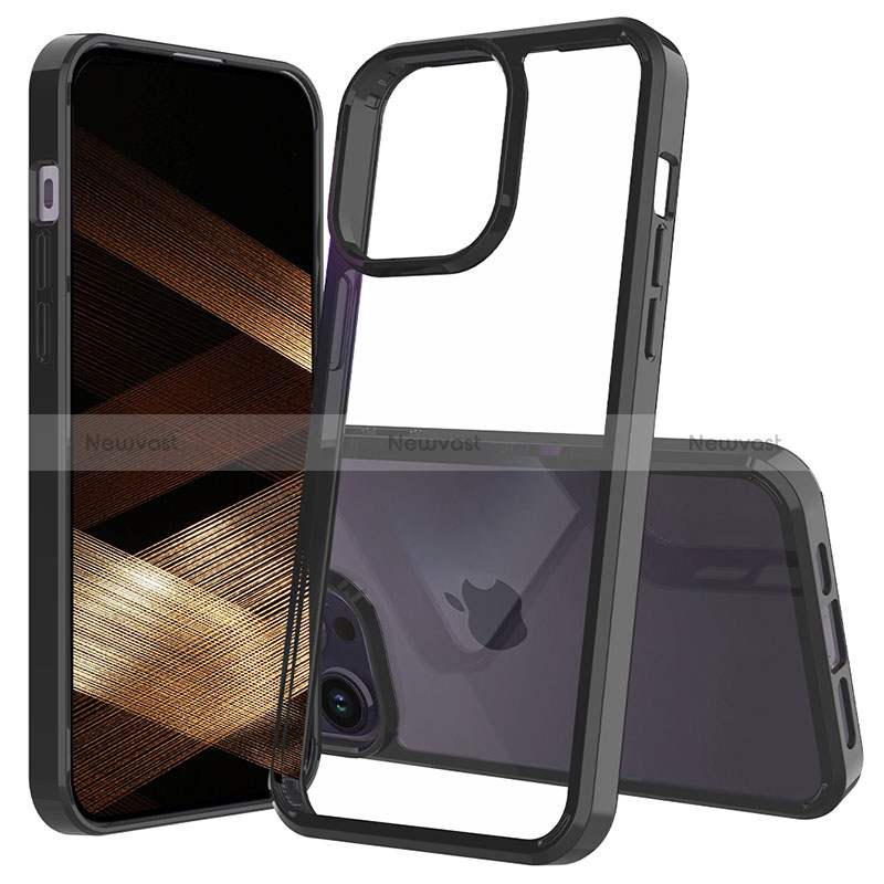 Silicone Transparent Frame Case Cover 360 Degrees ZJ2 for Apple iPhone 14 Pro Black