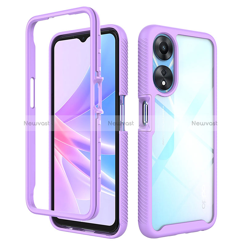 Silicone Transparent Frame Case Cover 360 Degrees ZJ2 for Oppo A58 5G Clove Purple