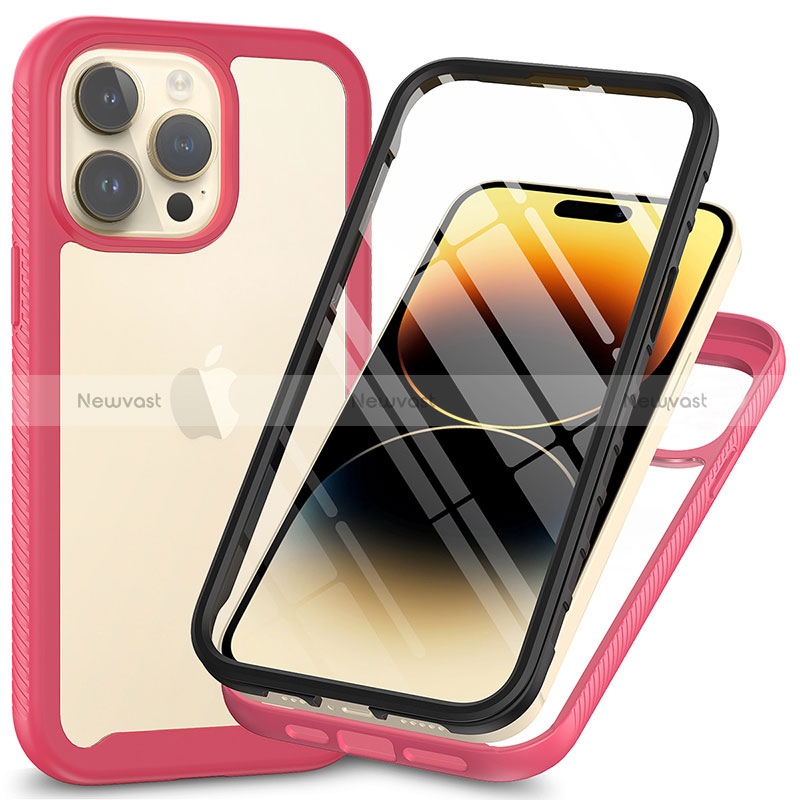 Silicone Transparent Frame Case Cover 360 Degrees ZJ3 for Apple iPhone 13 Pro Hot Pink