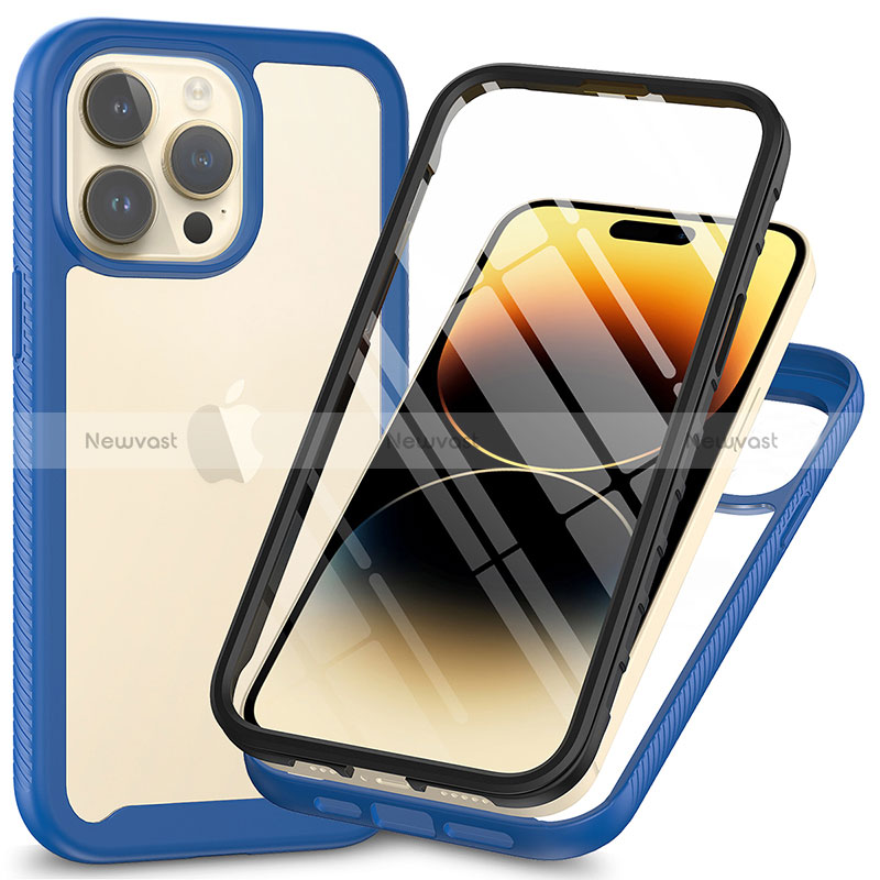 Silicone Transparent Frame Case Cover 360 Degrees ZJ3 for Apple iPhone 14 Pro Max Blue