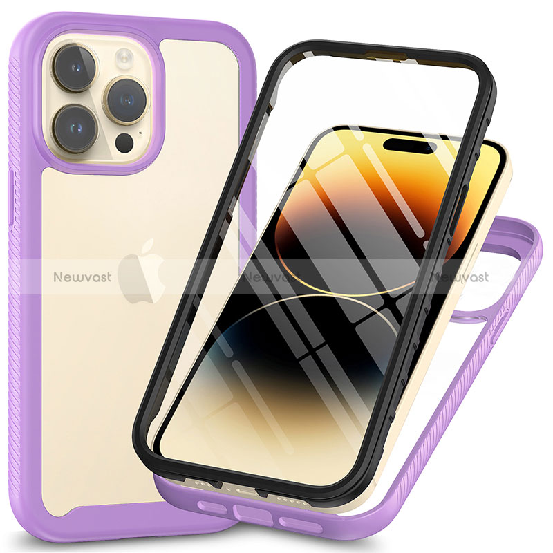 Silicone Transparent Frame Case Cover 360 Degrees ZJ3 for Apple iPhone 14 Pro Max Clove Purple