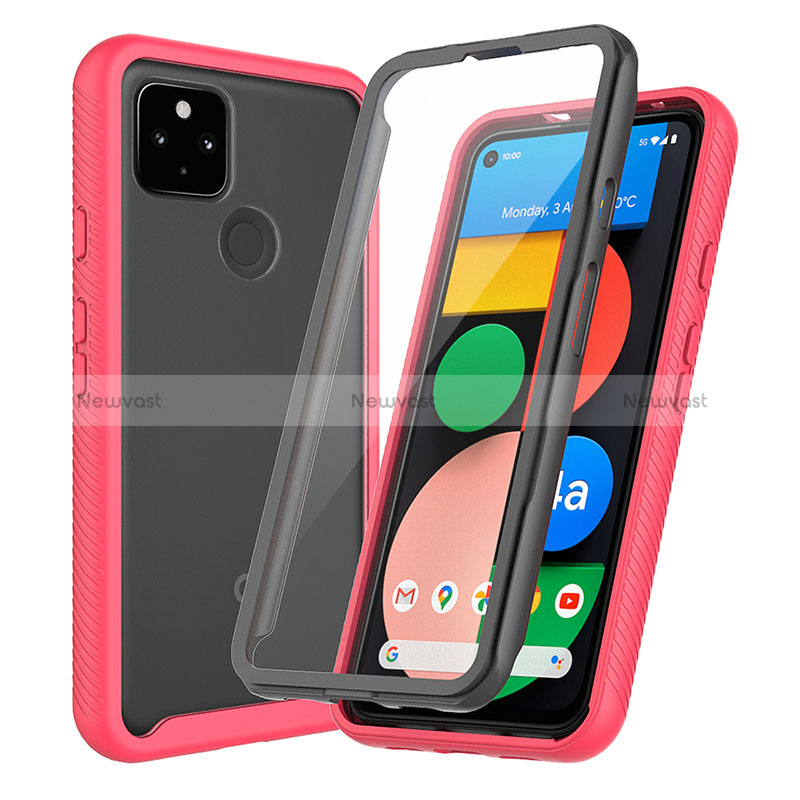 Silicone Transparent Frame Case Cover 360 Degrees ZJ3 for Google Pixel 4a 5G Red