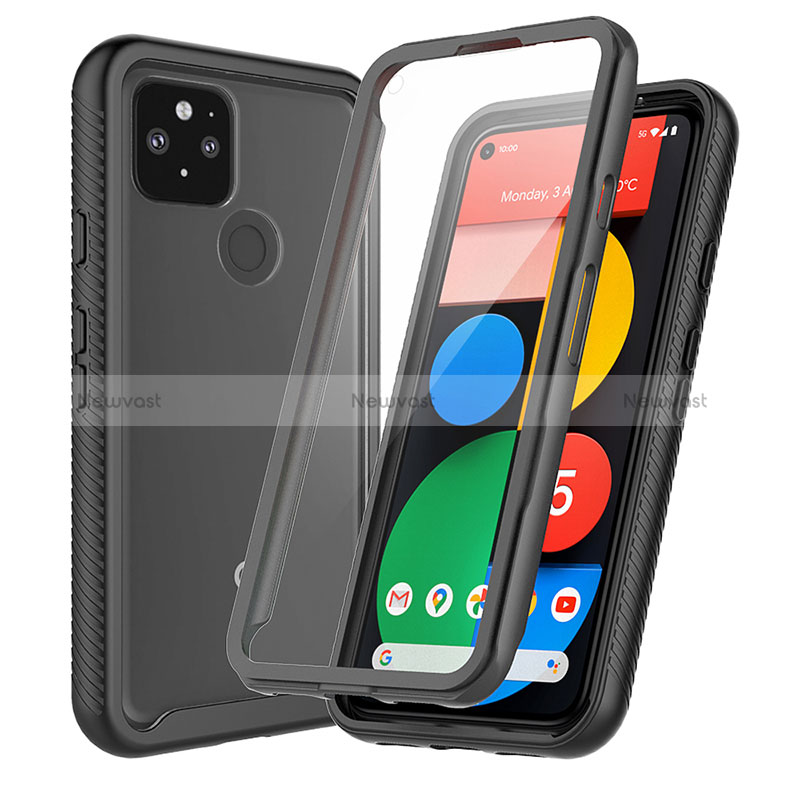 Silicone Transparent Frame Case Cover 360 Degrees ZJ3 for Google Pixel 5 Black