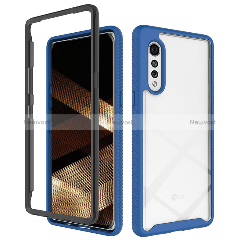 Silicone Transparent Frame Case Cover 360 Degrees ZJ3 for LG Velvet 5G Blue