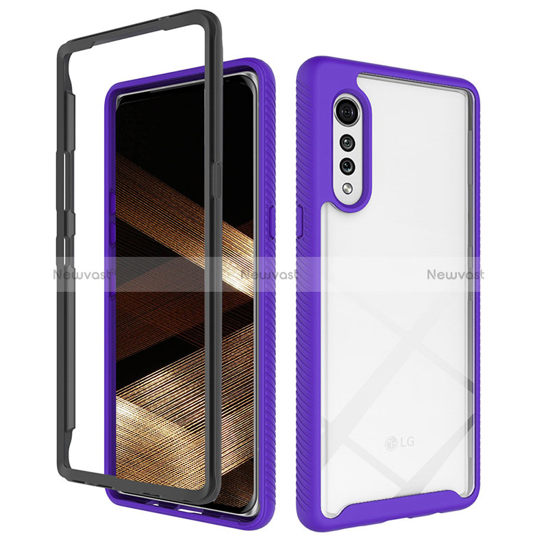 Silicone Transparent Frame Case Cover 360 Degrees ZJ3 for LG Velvet 5G Purple