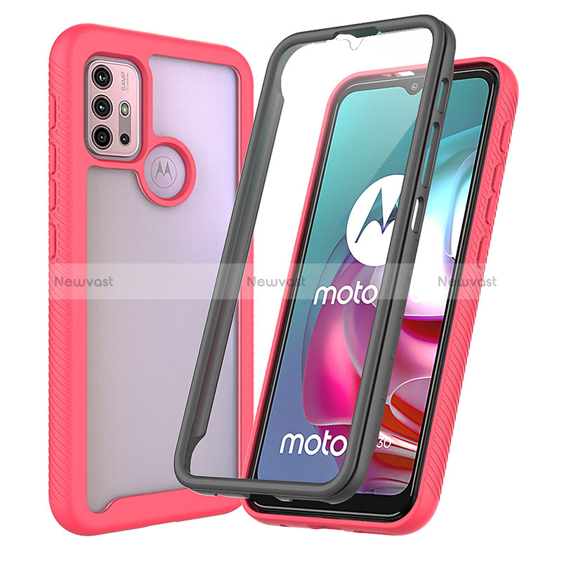 Silicone Transparent Frame Case Cover 360 Degrees ZJ3 for Motorola Moto G10 Power Hot Pink