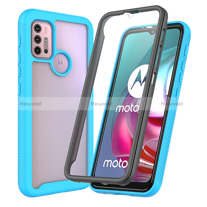 Silicone Transparent Frame Case Cover 360 Degrees ZJ3 for Motorola Moto G10 Power Sky Blue
