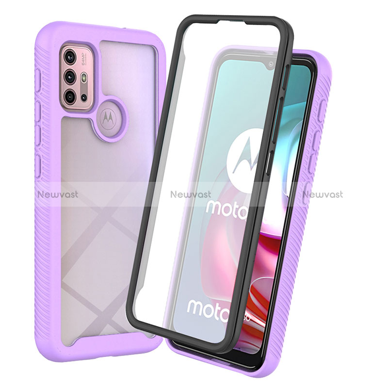 Silicone Transparent Frame Case Cover 360 Degrees ZJ3 for Motorola Moto G20 Purple