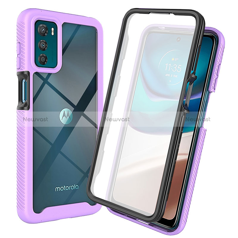 Silicone Transparent Frame Case Cover 360 Degrees ZJ3 for Motorola Moto G42 Purple