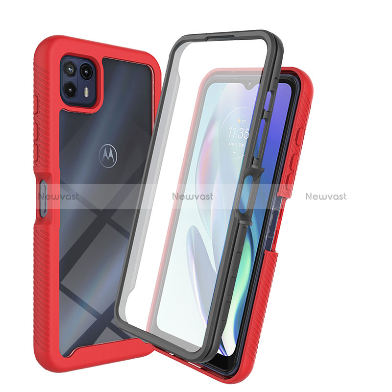 Silicone Transparent Frame Case Cover 360 Degrees ZJ3 for Motorola Moto G50 5G Red