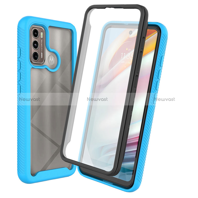 Silicone Transparent Frame Case Cover 360 Degrees ZJ3 for Motorola Moto G60 Sky Blue