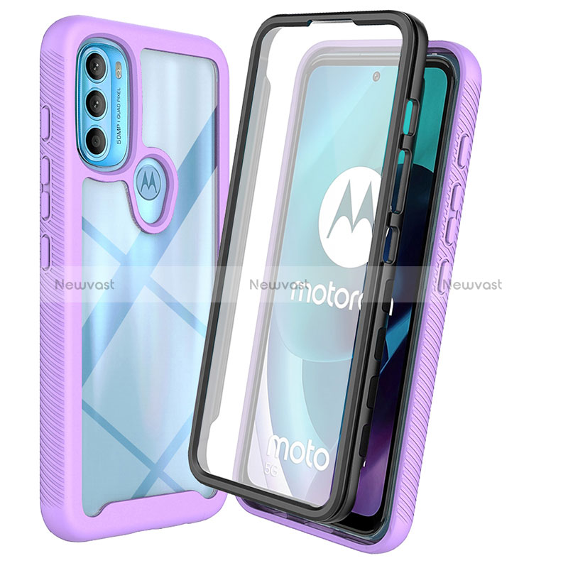 Silicone Transparent Frame Case Cover 360 Degrees ZJ3 for Motorola Moto G71 5G Purple