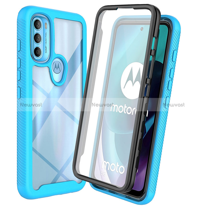 Silicone Transparent Frame Case Cover 360 Degrees ZJ3 for Motorola Moto G71 5G Sky Blue