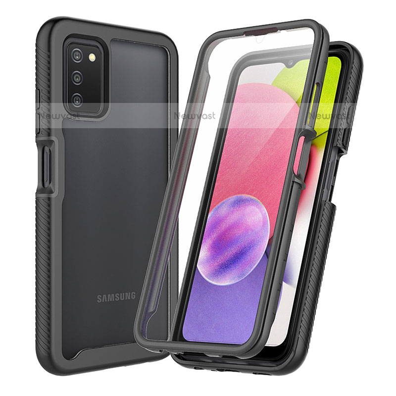 Silicone Transparent Frame Case Cover 360 Degrees ZJ3 for Samsung Galaxy A02s Black