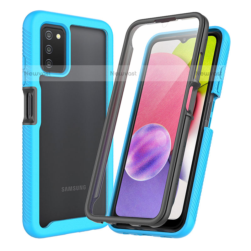 Silicone Transparent Frame Case Cover 360 Degrees ZJ3 for Samsung Galaxy A02s Sky Blue