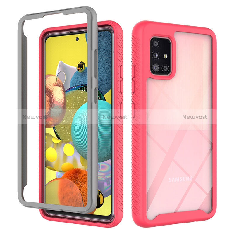 Silicone Transparent Frame Case Cover 360 Degrees ZJ3 for Samsung Galaxy A51 5G Hot Pink