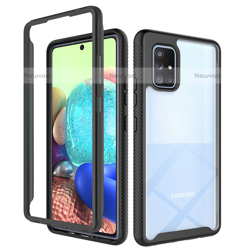 Silicone Transparent Frame Case Cover 360 Degrees ZJ3 for Samsung Galaxy A71 4G A715 Black