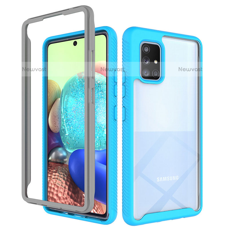 Silicone Transparent Frame Case Cover 360 Degrees ZJ3 for Samsung Galaxy A71 4G A715 Sky Blue