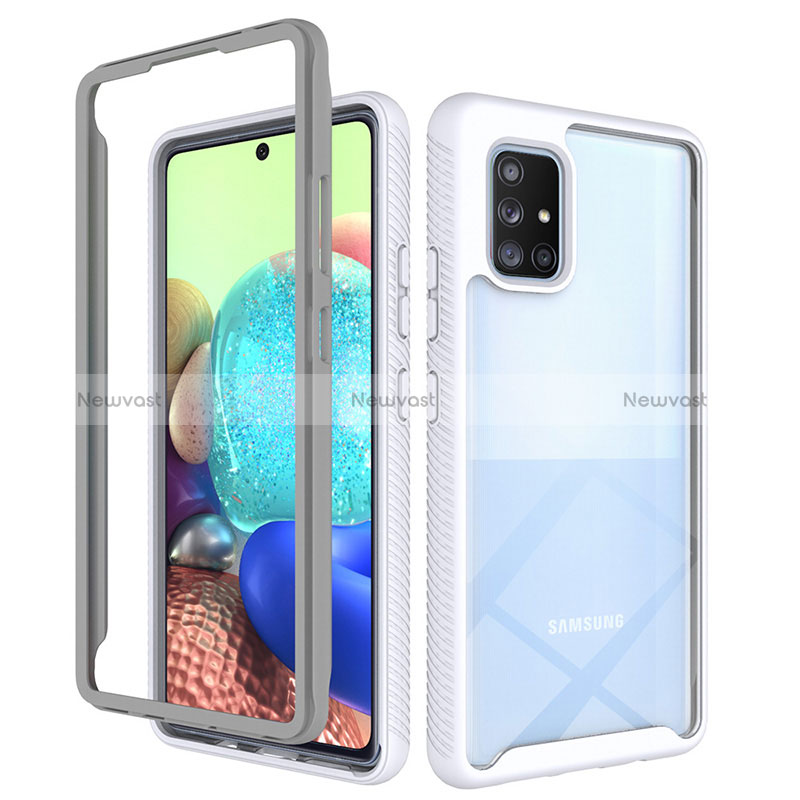 Silicone Transparent Frame Case Cover 360 Degrees ZJ3 for Samsung Galaxy A71 5G White