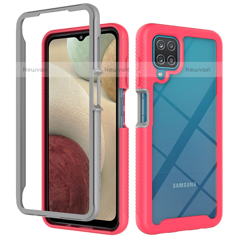 Silicone Transparent Frame Case Cover 360 Degrees ZJ3 for Samsung Galaxy F12 Hot Pink