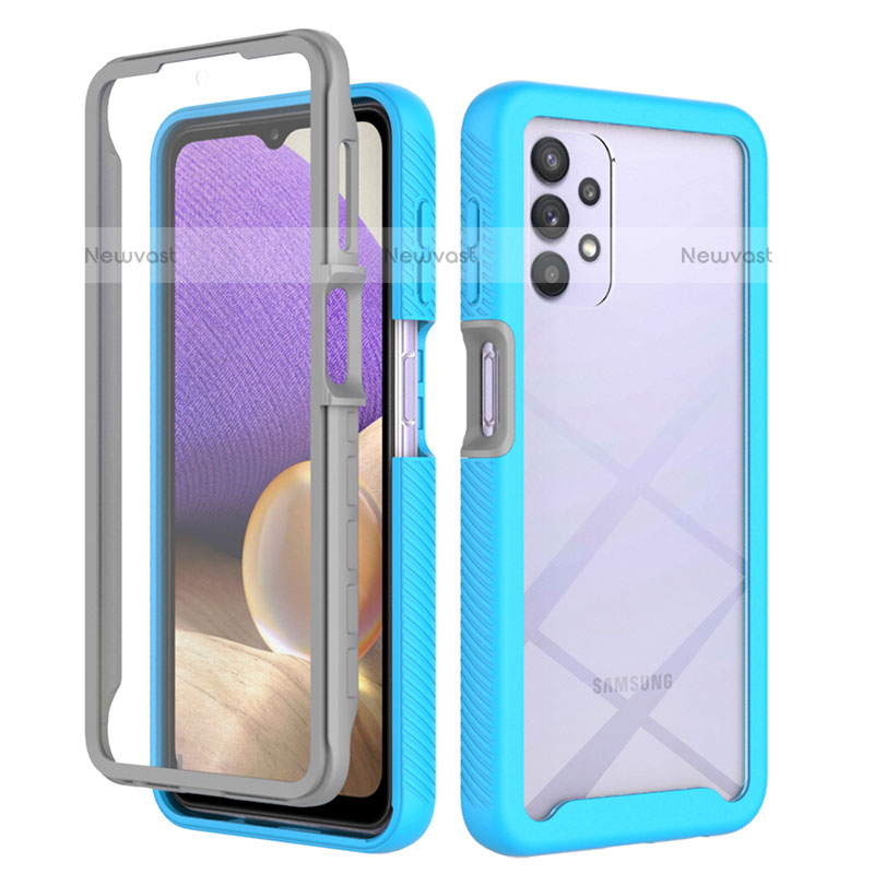 Silicone Transparent Frame Case Cover 360 Degrees ZJ3 for Samsung Galaxy M32 5G Sky Blue
