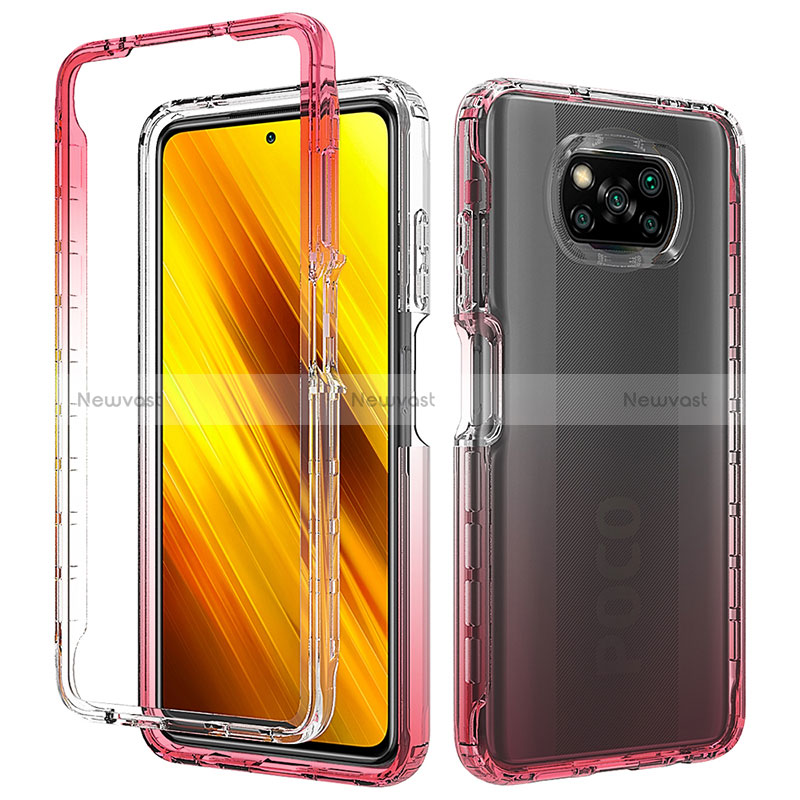 Silicone Transparent Frame Case Cover 360 Degrees ZJ3 for Xiaomi Poco X3 Pro Red
