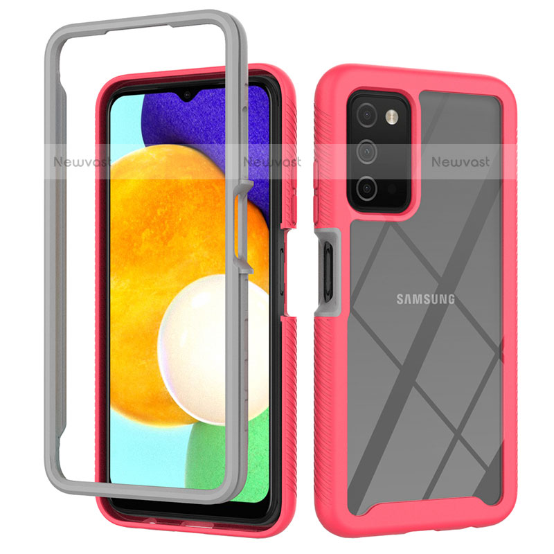 Silicone Transparent Frame Case Cover 360 Degrees ZJ4 for Samsung Galaxy A02s Hot Pink