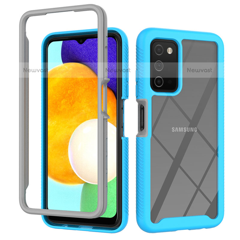 Silicone Transparent Frame Case Cover 360 Degrees ZJ4 for Samsung Galaxy A02s Sky Blue