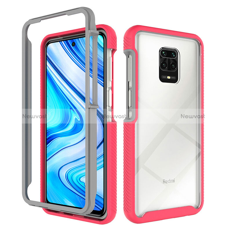Silicone Transparent Frame Case Cover 360 Degrees ZJ4 for Xiaomi Redmi Note 9 Pro Max Hot Pink