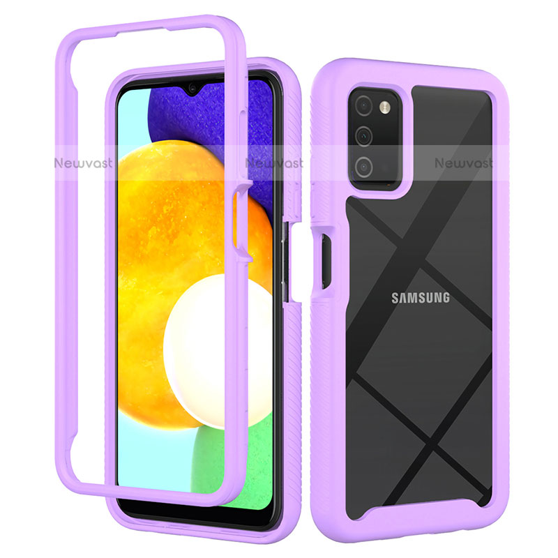 Silicone Transparent Frame Case Cover 360 Degrees ZJ5 for Samsung Galaxy A02s Clove Purple