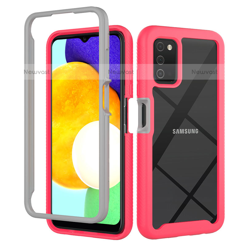 Silicone Transparent Frame Case Cover 360 Degrees ZJ5 for Samsung Galaxy A02s Hot Pink