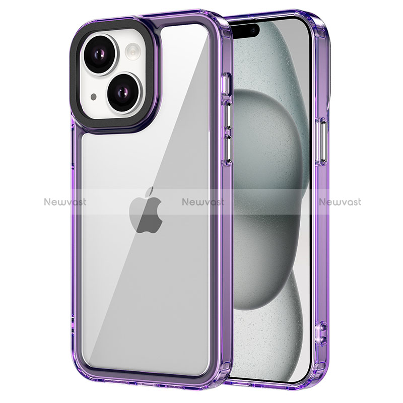 Silicone Transparent Frame Case Cover AC1 for Apple iPhone 13 Clove Purple