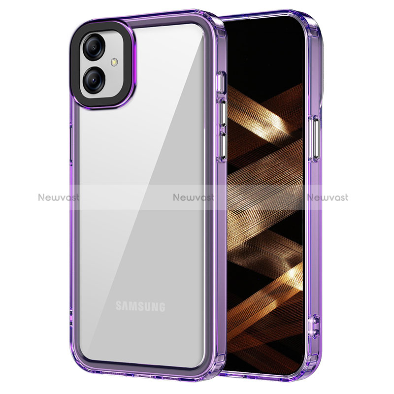 Silicone Transparent Frame Case Cover AC1 for Samsung Galaxy M04 Clove Purple