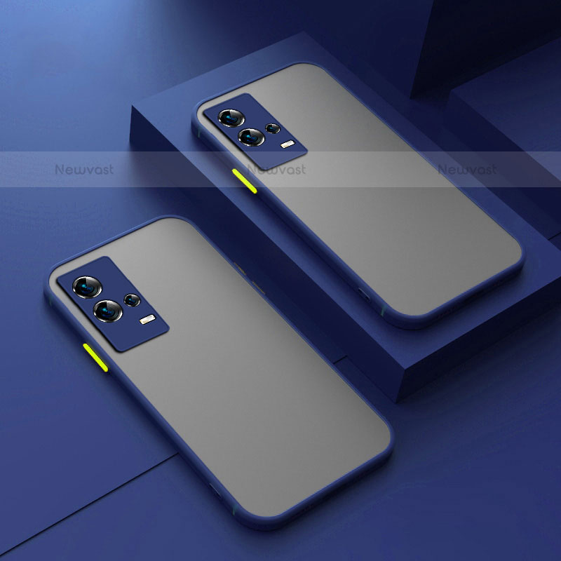 Silicone Transparent Frame Case Cover for Vivo iQOO 8 5G Blue