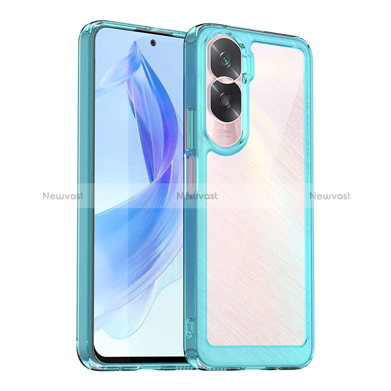 Silicone Transparent Frame Case Cover J01S for Huawei Honor 90 Lite 5G Cyan