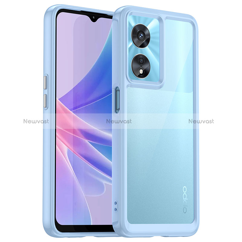 Silicone Transparent Frame Case Cover J01S for Oppo A58 5G Blue