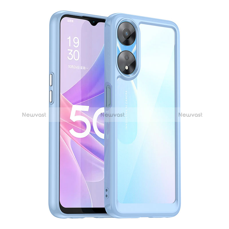 Silicone Transparent Frame Case Cover J01S for Oppo A58 5G Blue