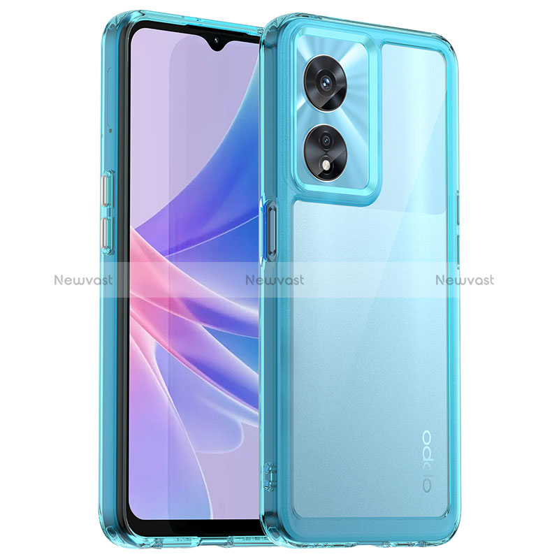 Silicone Transparent Frame Case Cover J01S for Oppo A58 5G Cyan