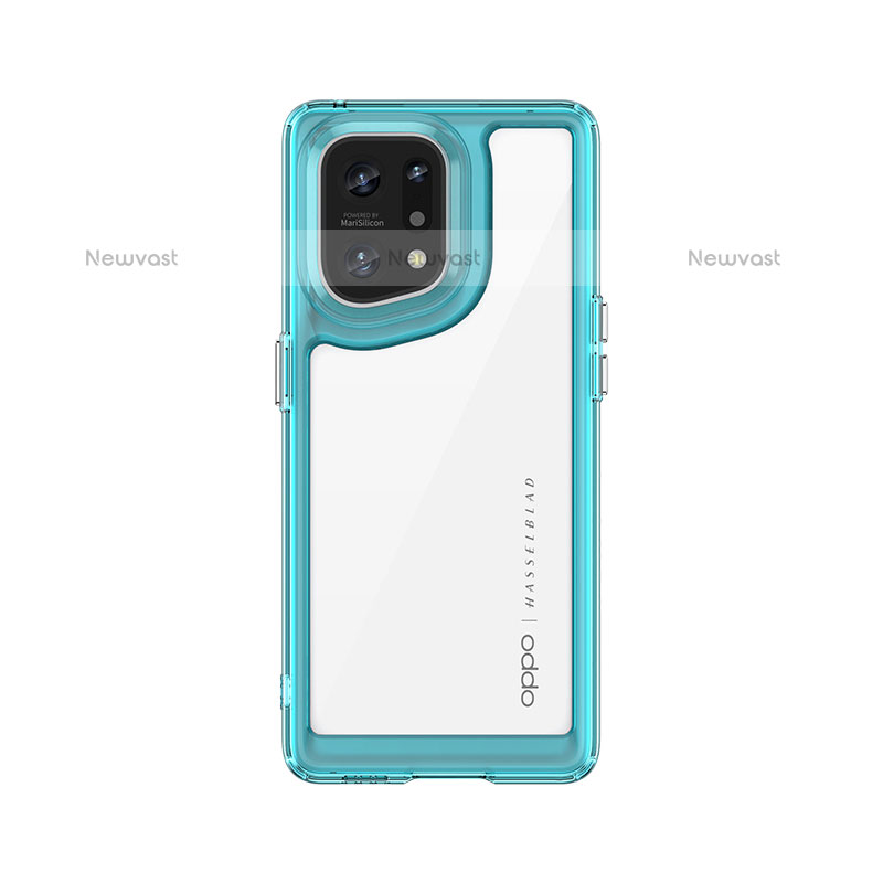 Silicone Transparent Frame Case Cover J01S for Oppo Find X5 Pro 5G Cyan