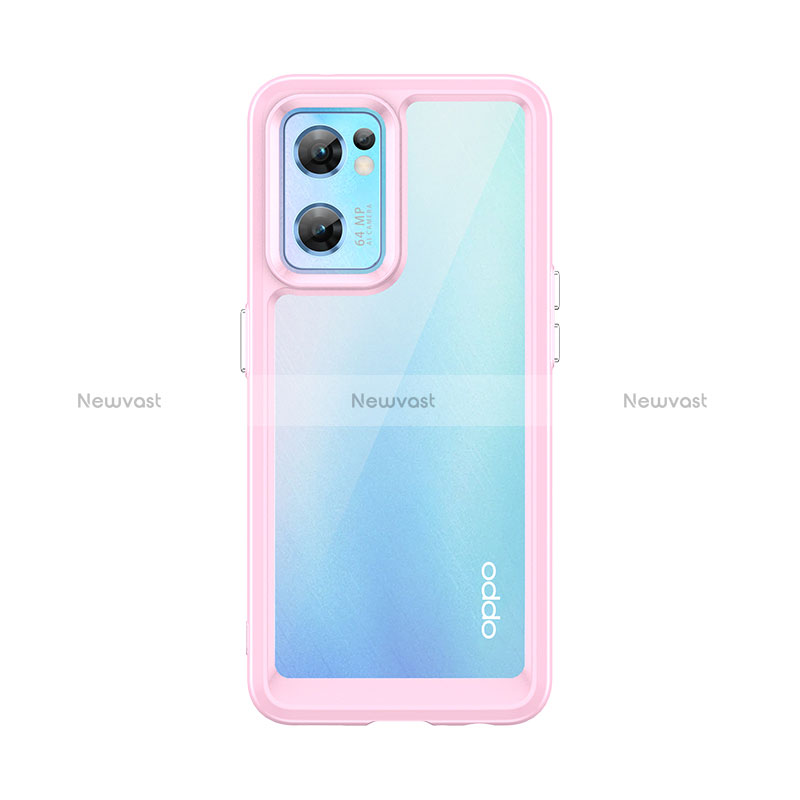 Silicone Transparent Frame Case Cover J01S for Oppo Reno7 5G Pink