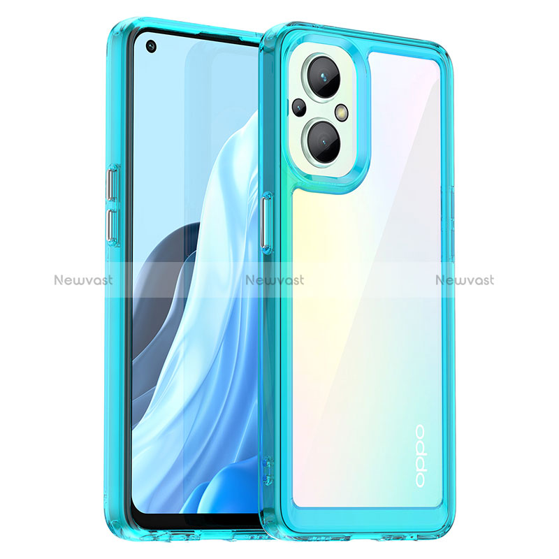 Silicone Transparent Frame Case Cover J01S for Oppo Reno7 Lite 5G Cyan